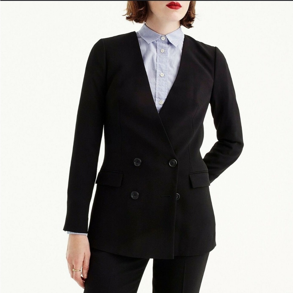 J. Crew Black Double-Breasted V-Neck Blazer